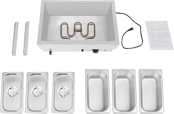 3-Pan Countertop Food Warmer Electric Steam Table for Buffet Commercial Stainless Steel Buffet Warmer Steam with 3 Stainless Steel Covers 110V 850W 7L Large Capacity
