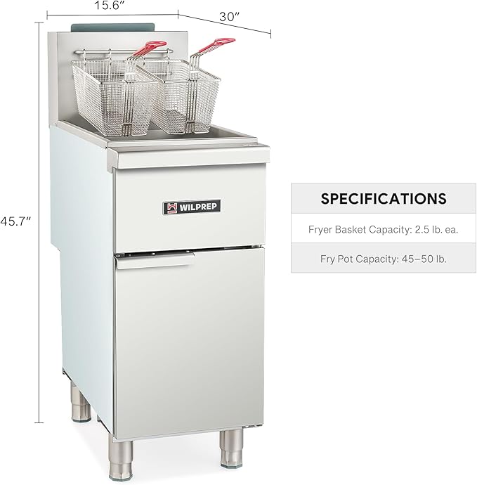 WILPREP Commercial Gas Floor Fryer, 4 Burner Commercial Deep Fryer with 2 Baskets 120000 BTU 50 lb Capacity 400°F Constant Temperature, Stainless Steel Liquid Propane Deep Fryer for Restaurant Kitchen
