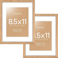 Homeforia 8.5 by 11 Picture Frame Wood, High End Natural Oak 8.5x11 Light Wooden Frames with Mat 6x8 inch Photo, 8.5 x 11 Wall or Tabletop Frame Matted to 6 x 8 Art, Tempered Glass, Wall Kit, Set of 2