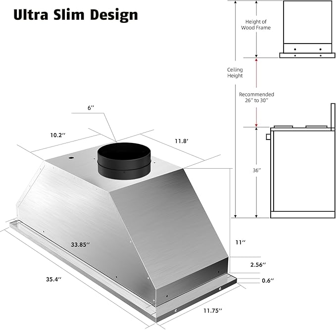 Range Hood Insert 36 inch,Built-in Kitchen Hood with 900 CFM, Ducted/Ductless Convertible Kitchen Vent Hood,Stainless Steel Stove Hood with 4 Speed Gesture Sensing&Touch Control Panel