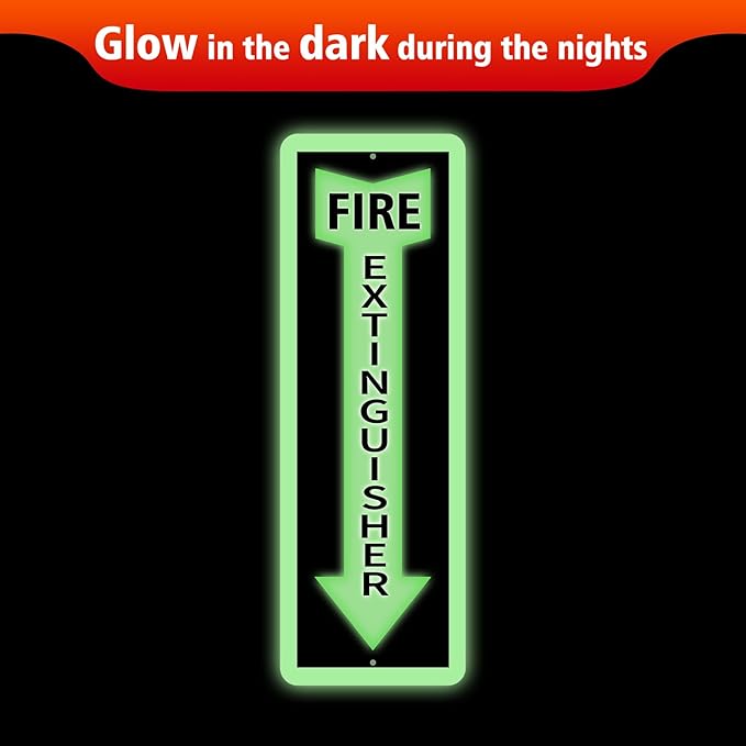 Fire Extinguisher Sign,2 Pack Reflective Fire Extinguisher Signs for Business,4 x12 Inch Aluminum Metal Safety Signs,Glow in the Dark,Weather Proof, Easy to Install,Indoor Outdoor Use