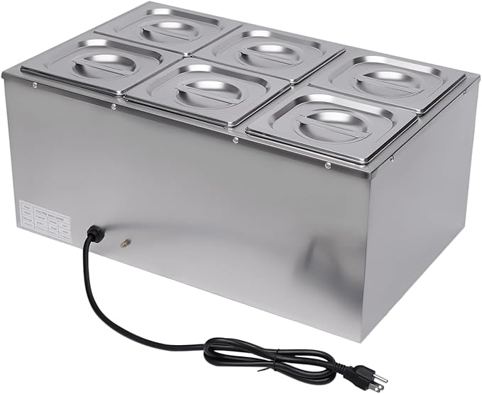 Commercial Bain Marie Food Warmer, 600W 6-Pan Electric Bain Marie Buffet Countertop Food Warmer, 19Qt Portable Steam Table Buffet Warmer 86-185℉ Temp Range for Catering, Restaurant, Hotel