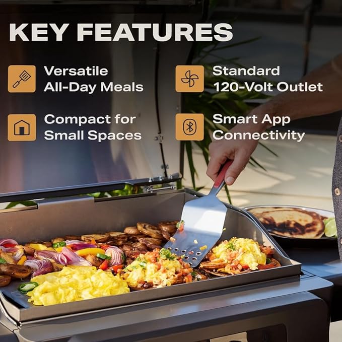 Current Model G Griddle, Smart Electric Outdoor Flat Top BBQ Grill with 200°F to 600°F Range for Searing & Roasting, Digital Precision, Apartment-Friendly & Weather-Resistant