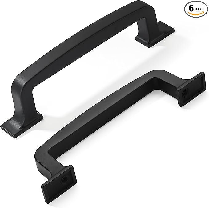 Khtumeware 6 Pack 3-3/4 Inch Cabinet Handles - Matte Black Drawer Pulls for Kitchen, Cupboard, Hardware