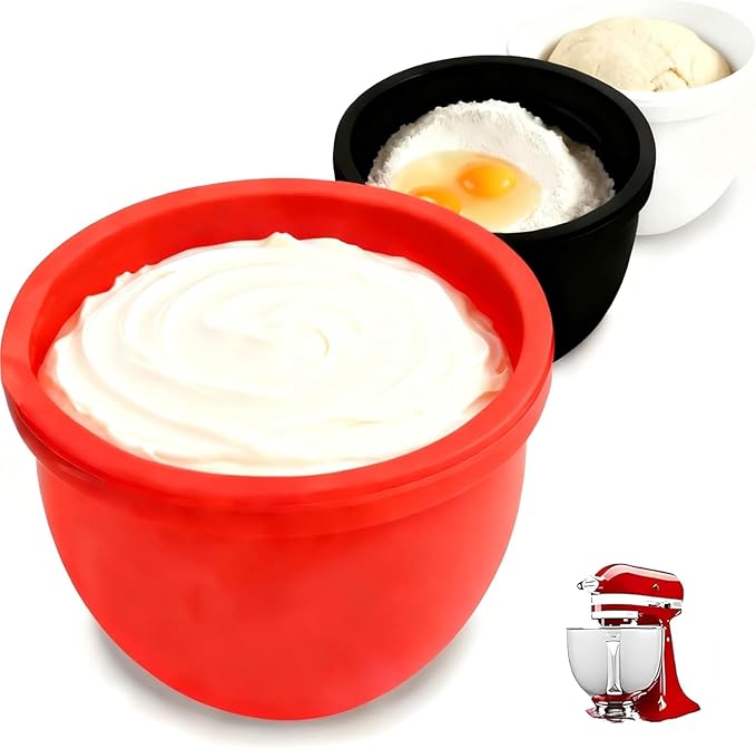 Silicone Bowl Liners for Kitchen,Silicone Liners Mixer for 5 Qt Tilt-Head KitchenAid Mixers,Mixer Bowl Accessories and Attachments with Lids,3PCS