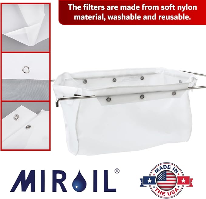 Miroil B33PS Fryer Filter Frame & Bag Combo, MirOil EZ Flow Filter Bag, Part 12849, For Heavy Crumbloads, Suitable for 16 Qt or 28 lb Polishing Oil, Durable, Easy to Clean with Hot Water
