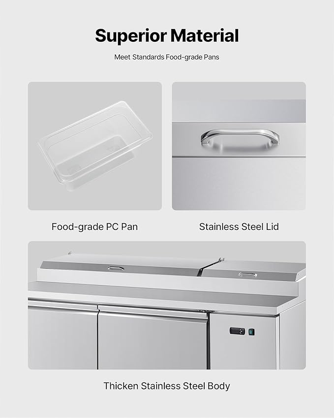 VEVOR 67"W Commercial Refrigerator, Pizza Prep Refrigerated Table, 19.3" Ultra Wide Countertop Food Prep Fridge, 20.3 Cu.Ft Single Door Salad Prep Fridge, 9 Pans Pizza Make Worktop with Cutting Board