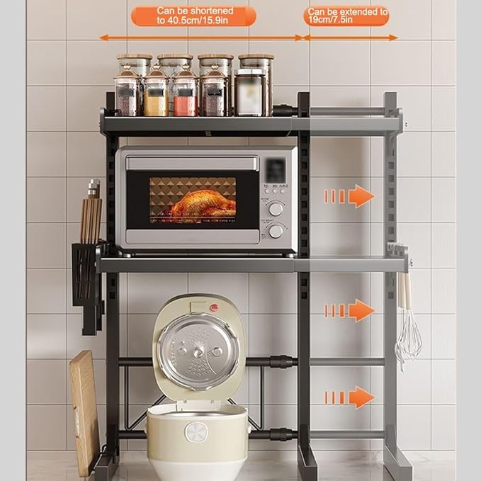 3-Tier Microwave Stand, Expandable(15.4"- 24.4") Heavy Duty Adjustable Shelf Microwave Oven Rack, Kitchen Countertop Organizer and Storage, Organizer Shelf for Rice Cooker Shelf