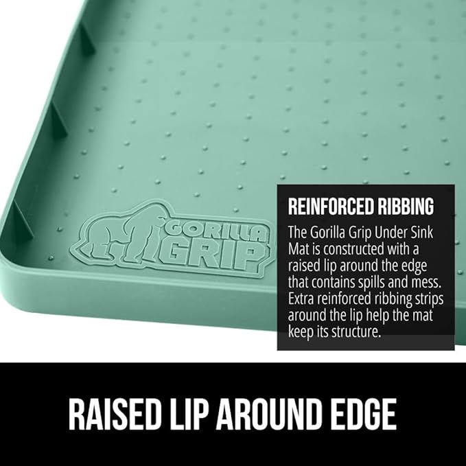 GORILLA GRIP Waterproof Silicone Under Sink Mat with Raised Lip for Kitchen and Bathroom, 34 x 22 in, Cabinet Shelf Liner Stay in Place Mats Dishwasher Safe Drawer Liner, Organizer Tray, Mint