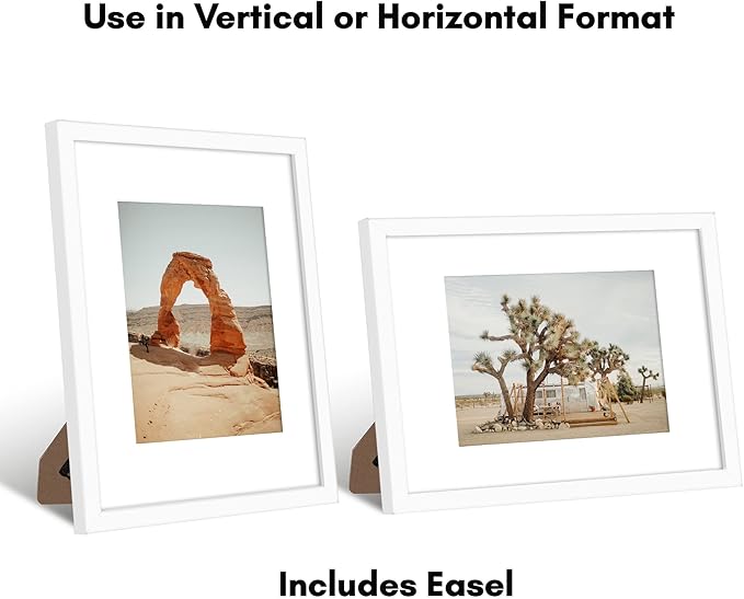 Americanflat 9x12 Picture Frame with Shatter-Resistant Glass - Use as 6x8 Frame with Mat or Display 9x12 Photo Without Mat - Signature Collection - Picture Frames for Tabletop and Wall Display - White