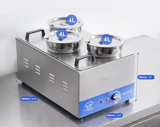 Commercial 12L Soup Warmer with 3×4L Pot Buffet Bain Marie， Commercial Electric Food Warmer, Seamless One-Piece Tank, 30-85℃ Adjustable Temp Range, UL Certified Key Components-120V,1200W