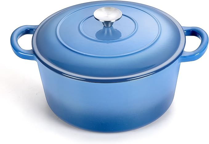 TeamFar 3qt Dutch Oven, Small Enameled Cast Iron Dutch Oven Pot with Lid, For Bread Baking/Stewing/Braising/Frying, Various Stoves & Oven Safe, Non-stick & Easy Clean, Blue