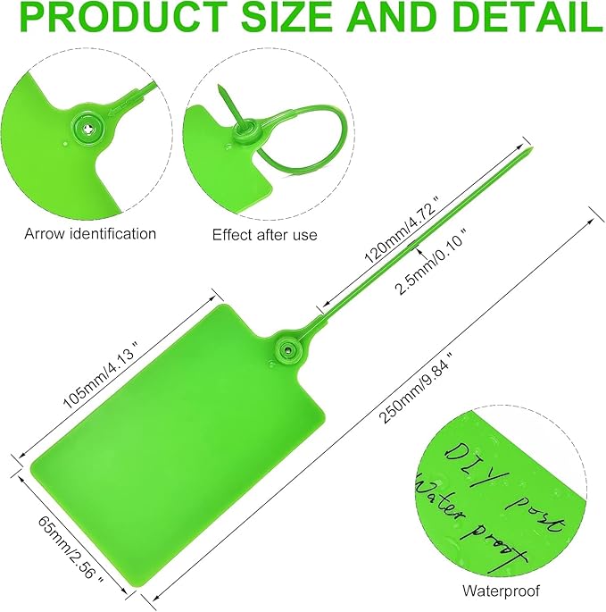 50 Pcs Durable Plastic Shipping Tags with Marker Pen Security Seals Sticker Labels,Waterproof Blank Luggage Tag for Packages, Logistics, Inventory, Travel(Green,50pcs)