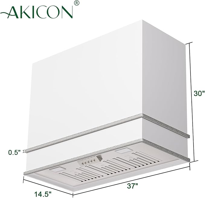 Akicon Range Hood 36 Inch, Stainless Steel Ducted Kitchen Hood with Powerful Motor, Wall Mount Modern Box, 36W X 30H X 14D Inch, AK-HS36HA-SWN (Signal White with Nickel)