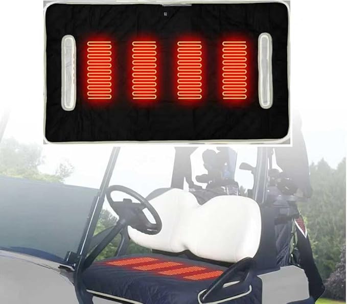 Universal Heated Golf Cart Seat Cover - Waterproof Golf Cart Heater Accessory w/ 4-Zone Warmth, 3 Heat Levels, USB/Type-C & 12V Plug for EZGO/Yamaha/Club Car (Black)