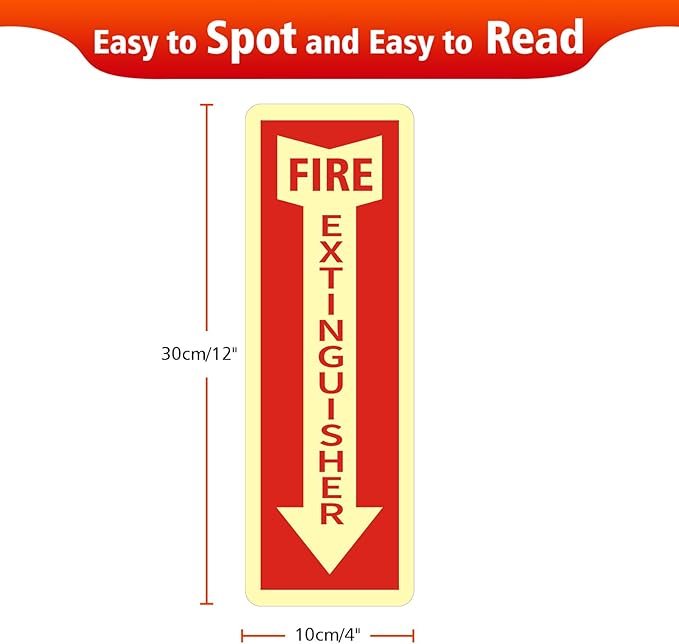 Fire Extinguisher Stickers, 2 Pack 4" X 12" Vinyl Fire Extinguisher Sign Self Adhesive Reflective,Easy to Apply and Stick,Weatherproof, UV Protected,Indoor Outdoor use,Glow in the Dark