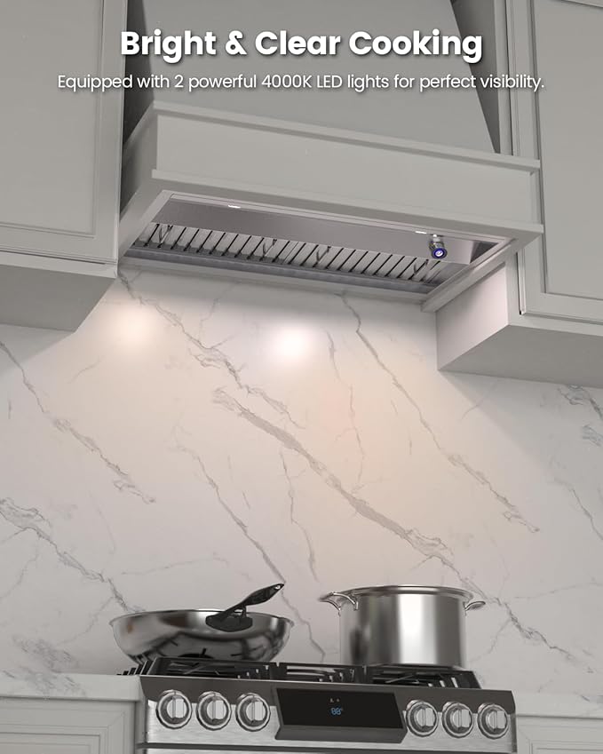 JOCO 36 Inch Range Hood Insert, 900 CFM Stainless Steel Built-In Kitchen Vent Hood, Convertible for Ducted or Ductless Installation, 4-Speed Knob Control, Model B02-36K