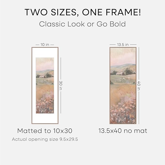 Homeforia 13.5x40 Panoramic Frame Mocha, High End Metal 13.5x40 Picture Frames with Mat 10x30 Photo, 13.5 x 40 Poster Frames Matted to 10 by 30 Print, 40x13.5 Frames, Tempered Glass, Wall Kit, Set of 1