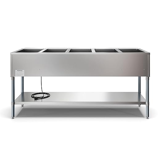 KoolMore 5-Pan Open Well Commercial Electric Stainless Steel Steam Table Food Warmer for Buffets with Undershelf, Warming Control Knobs, and Front Serving Area [240V] (KM-OWS-5), Silver