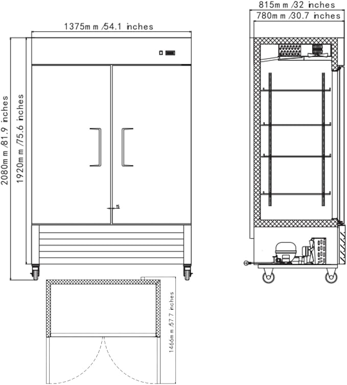 Commercial Refrigerator with Double Solid Doors, 49 cu.ft Stainless Steel Reach-in Merchandiser Upright Freezerless Refrigerator for Restaurant, Bar, Shop, Residential Beverages and Drinks