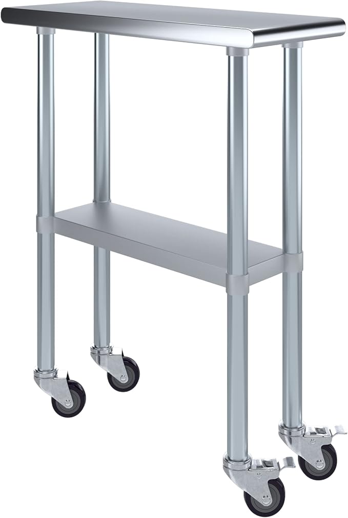 AmGood 12" Long x 30" Deep Stainless Steel Table with Casters
