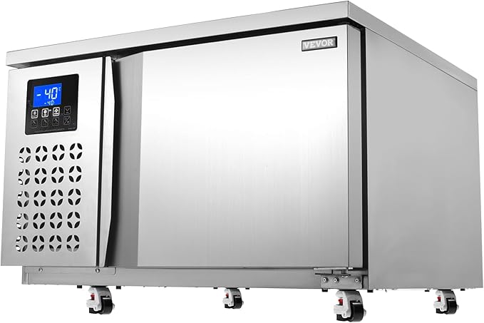 VEVOR 80 L Blast Chiller, 3 Trays Commercial Flash Freezers, <-31~68°F> 4 Modes Chest Shock Frozen, 304 Stainless Steel Flash Freezer, 360° De-frost Blast Chiller with Casters for Seafood, Ice Cream