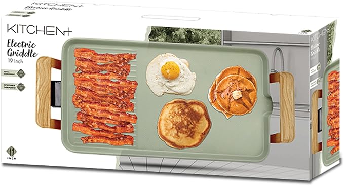 Living+ 19-Inch Electric Griddle – Large Nonstick Griddle Pan Electric, Flat Top Grill & Pancake Griddle, 1400W Indoor Electric Griddle Nonstick with Detachable Thermostat, Cool Touch Handles, Mint