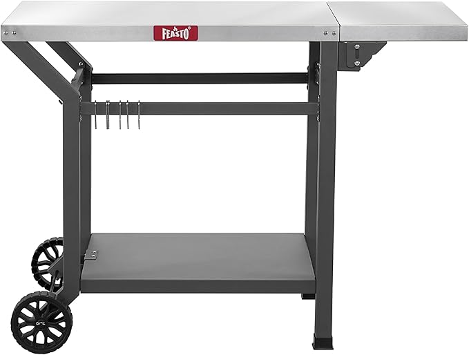 Movable Grill Table with Folding Side Table, Pizza Oven Table as BBQ Food Prep Cart with Undershelf for Outdoor & Indoor Use, 43" L x 20" W Stainless Steel Tabletop, Gray