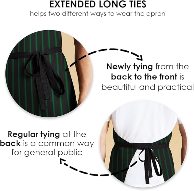 Aprons for Men - 100% Polyester Chef Apron Women with Extra Long Ties - Cooking Aprons for Women & Mens Apron