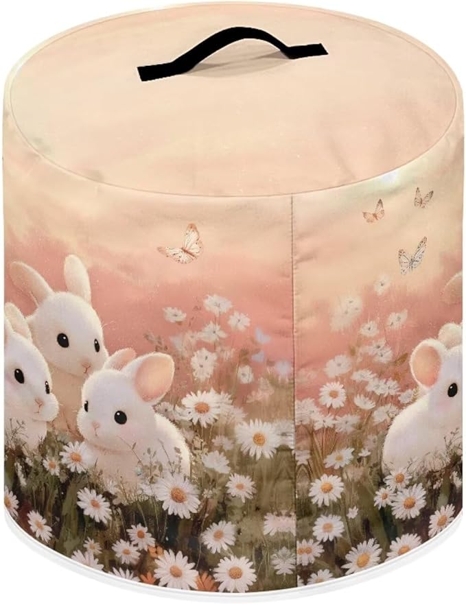Xoenoiee Rabbit Butterfly Daisy Print Kitchen Appliance Dust Cover with Pockets, Electric Pressure Cooker Cover Compatible with Crock Pot for Easter Decor, Rice Cooker Covers, for 3 Qt