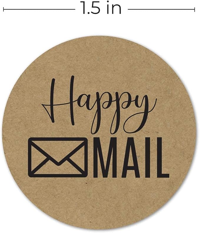 1.5" Round Brown Kraft Happy Mail Stickers / 500 Happy Labels/Kraft Envelope Seals/Made in The USA