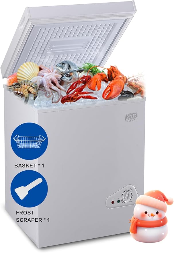 3.5 Cu.Ft Chest Freezer 7 Gears Temperature Control(-18°F to -46°F), Deep Compact Freezer with a Removable Basket, for House, Kitchen, Garage, Basement, Shop, White