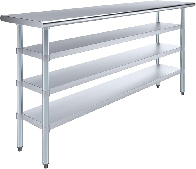 18 in. x 72 in. Stainless Steel Work Table with Three Bottom Shelves | NSF Kitchen Prep Table | Utitly Metal Table