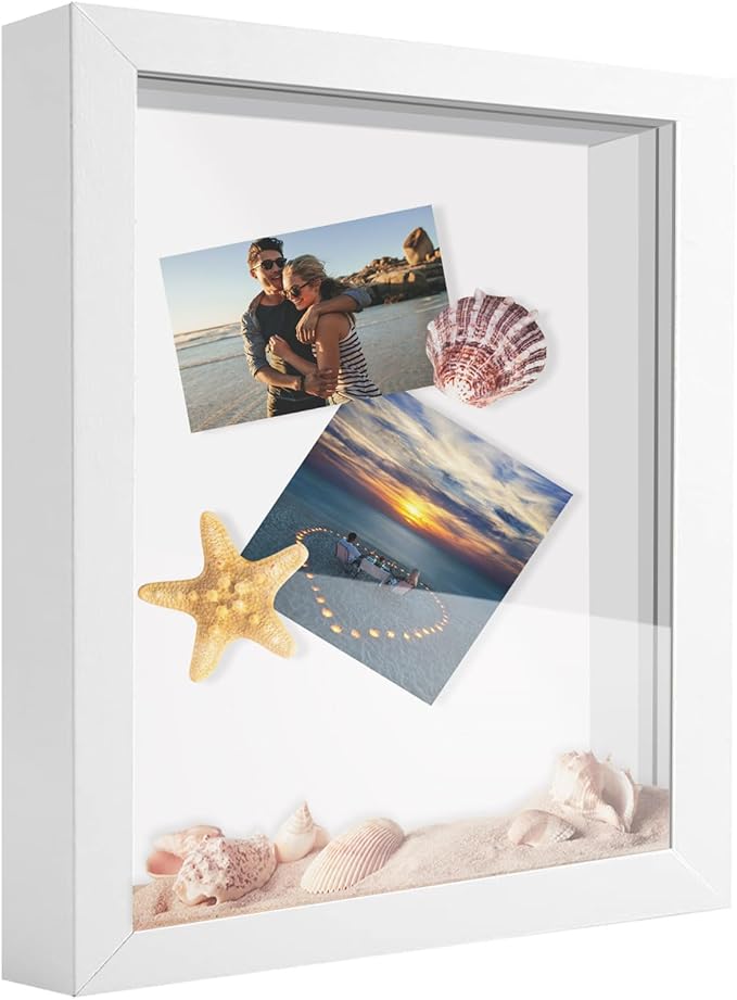 5x7 Shadow Box Frame Display Case, Wood with Plexiglass, Display Case Box for Memorabilia, Medal, Crafts,Tickets and Photos, Picture Frame for Wall and Tabletop (White, 5x7)