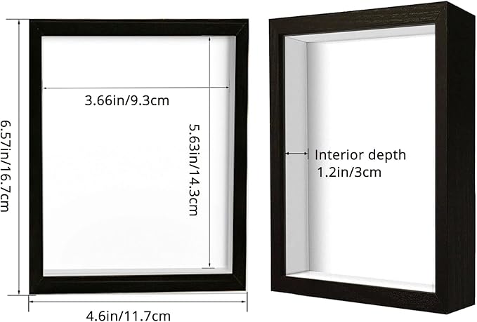 4x6 Shadow Box Frame Display Case, Wood with Plexiglass, Display Case Box for Memorabilia, Medal, Crafts,Tickets and Photos, Picture Frame for Wall and Tabletop (2pcs-Black, 4x6)