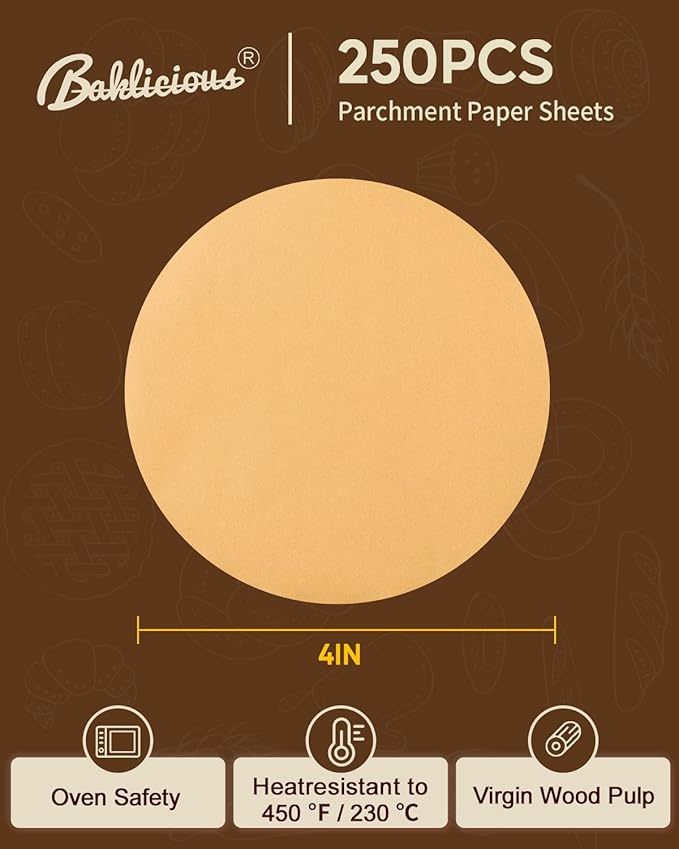 Baklicious 250Pcs 6 Inch Parchment Paper Rounds, Non Stick Round Parchment Paper, Baking Parchment Circles for Cake Baking, Patty Separating, Tortilla Wrapping