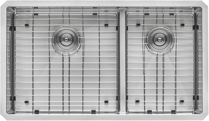 Ruvati 30-inch Low-Divide Rounded Corners Undermount Kitchen Sink - 60/40 Double Bowl Kitchen Sinks - 16 Gauge Stainless Steel Kitchen sink with Brushed Finish hides scratches - RVH7357