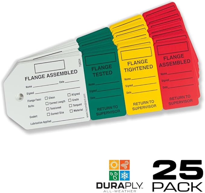 INCOM Manufacturing 4-Stage Flange Management Tags, Heavy Duty All-Weather DuraPly™, Waterproof and Tear-Resistant, 2.75 inch x 7.9 inch, 25 Pack, TG8034PT
