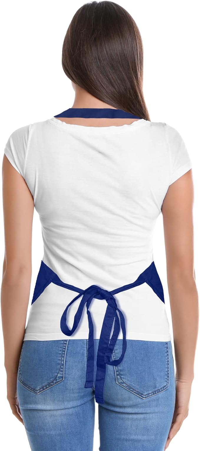 DALIX Apron Commercial Restaurant Home Bib Spun Poly Cotton Kitchen Aprons (2 Pockets) in Navy Blue 12 Pack