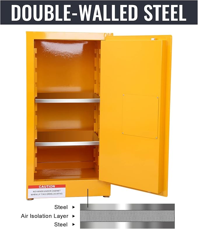 Flammable Storage Cabinet Galvanized Steel,18x18x35 Flammable Safety Cabinet,Explosion Proof Cabinet for Commercial Industrial and Home Use, Yellow