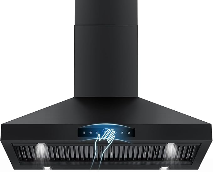 48 inch Range Hood Wall Mount, 1500 CFM with 4-Speed Gesture Sensing & Touch Control, Stainless Steel Ducted Kitchen Stove Vent Hoods with 4 LED Lights, Time Setting, Dishwasher-Safe Baffle Filters
