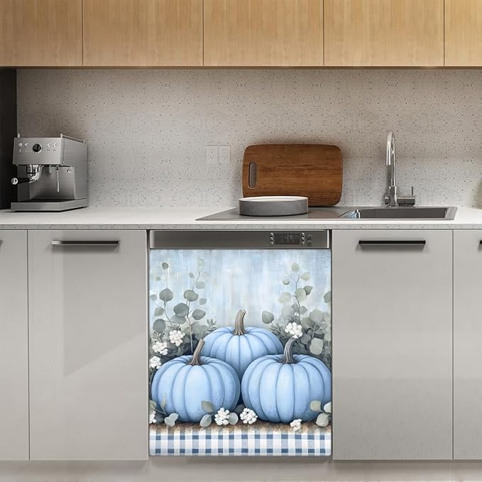 Autumn Pumpkin Plaid Dishwasher Magnet Cover for The Front Dishwasher Door Cover Panel Decals Magnetic Refrigerator Cover for Kitchen Farmhouse Home Decor 23 X 26 in