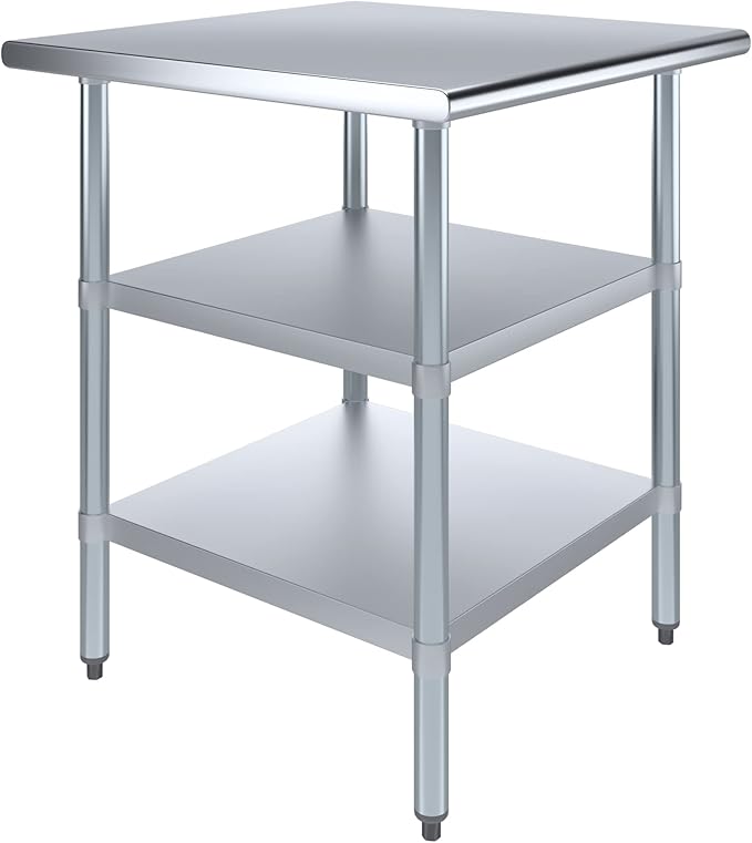 AmGood Stainless Steel Work Table with 2 Shelves | NSF | Metal Utility Table (30" Long x 30" Deep)