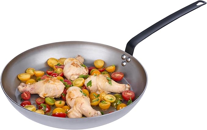 Restaurantware Met Lux 14 Inch Fry Pans, 6 No-Stick Frying Pans - Induction-Ready, Triple-Riveted, Silver Carbon Steel Cooking Skillets, Durable, For Searing, Sauteing, And Browning Food