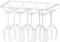 Wine Glass Rack Under Cabinet - Stemware Holder Metal Wine Glass Organizer Glasses Storage Hanger for Bar Kitchen Brown 4 Rows White