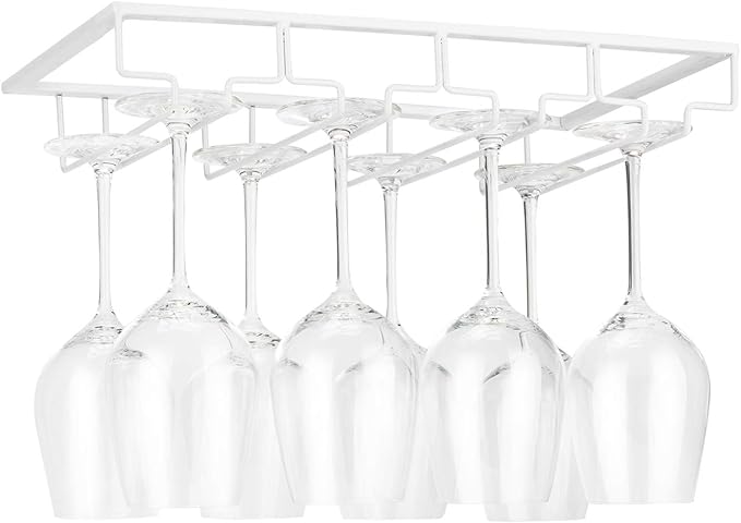 Wine Glass Rack Under Cabinet - Stemware Holder Metal Wine Glass Organizer Glasses Storage Hanger for Bar Kitchen Brown 4 Rows White