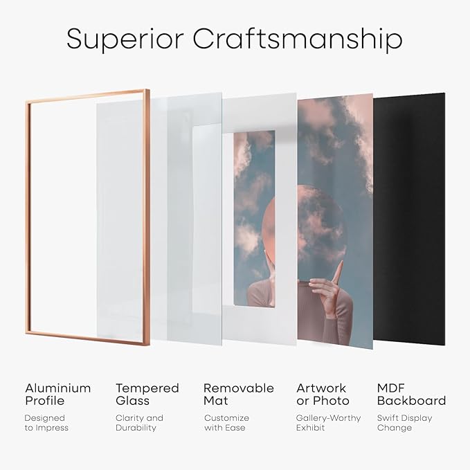 Homeforia 20x30 Frame Rose Gold, High End Metal 20x30 Picture Frames with Mat 16x24 inch Photo, 20 x 30 Rose Gold Poster Frame Matted to 16 by 24, 30x20 Large Frame, Tempered Glass, Wall Kit, Set of 1