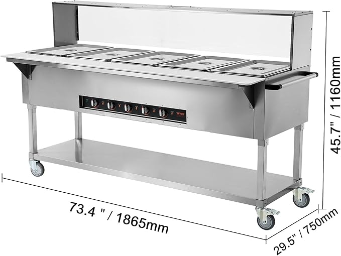 VEVOR 5-Pan Commercial Food Warmer, 5 x 20.6QT Electric Steam Table, 3750W Professional Buffet Catering Food Warmer with Acrylic Sneeze Guard, Food Grade Stainless Steel Server for Party Restaurant