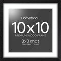 Homeforia 10x10 Picture Frame Black Wood, High-End Oak 10 x 10 Square Frames with Mat 8 by 8 Photo, 10by10 Wooden Frame Matted to 8x8 Print, Wall or Tabletop Frames, Tempered Glass, Wall Kit, Set of 1