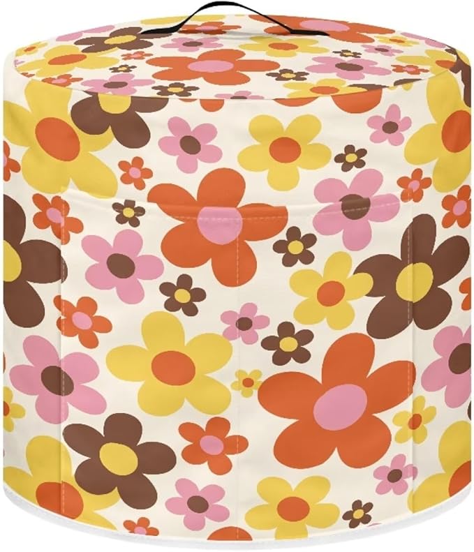 TODIYADDU Red Yellow Hippie Floral Pressure Cooker Cover for 3 Quart Instant Pot Insulated Kitchen Appliance Dust Cover for Round Pressure Cooker Practical Instant Pot Air Fryer Accessories